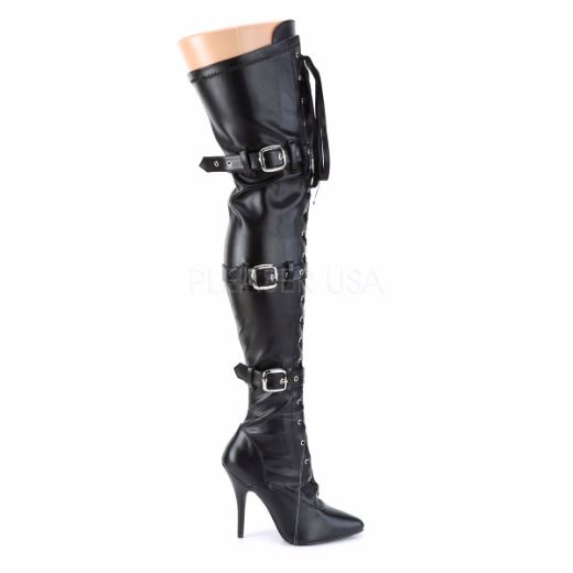 Product image of Pleaser Seduce-3028 Black Stretch Faux Leather, 5 inch (12.7 cm) Heel Thigh High Boot