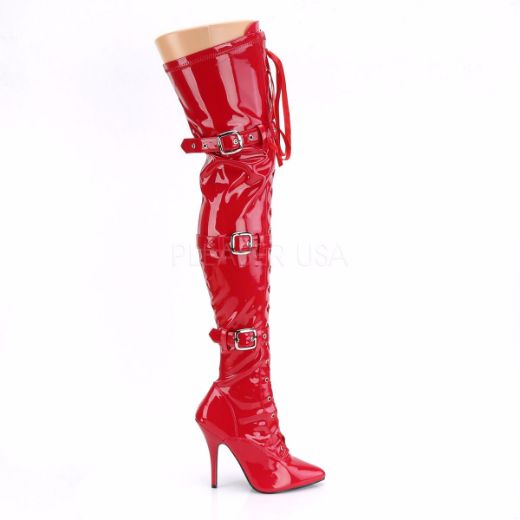 Product image of Pleaser Seduce-3028 Red Stretch Patent, 5 inch (12.7 cm) Heel Thigh High Boot