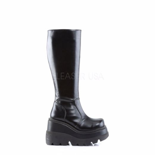 Product image of Demonia Shaker-100 Black Vegan Leather, 4 1/2 inch Platform Knee High Boot