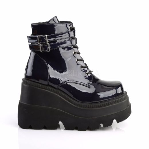 Product image of Demonia Shaker-52 Black Hologram, 4 1/2 inch (11.4 cm) Stacked Wedge Platform Ankle Boot