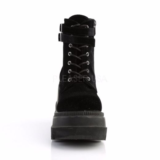 Product image of Demonia Shaker-52 Black Velvet, 4 1/2 inch (11.4 cm) Wedge Platform Ankle Boot