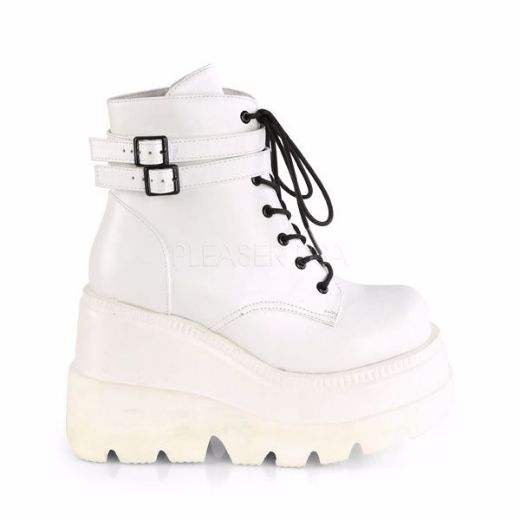 Product image of Demonia Shaker-52 White Vegan Leather , 4 1/2 inch (11.4 cm) Wedge Platform Ankle Boot