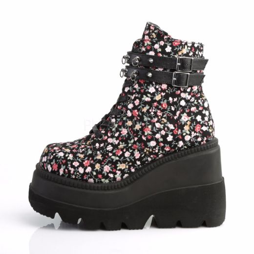 Product image of Demonia Shaker-52St Floral Fabric, 4 1/2 inch (11.4 cm) Wedge Platform Ankle Boot