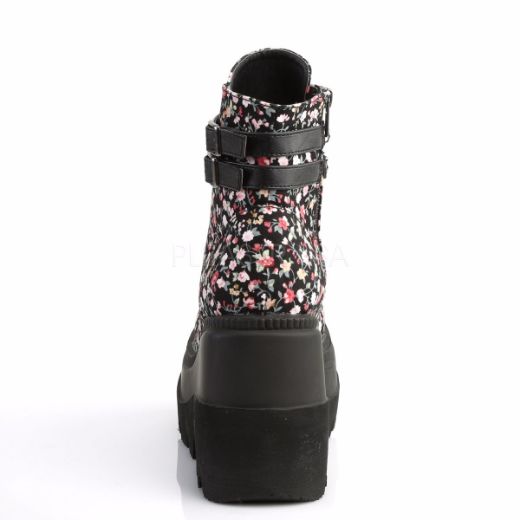 Product image of Demonia Shaker-52St Floral Fabric, 4 1/2 inch (11.4 cm) Wedge Platform Ankle Boot