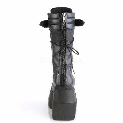 Product image of Demonia Shaker-70 Black Vegan Leather, 4 1/2 inch (11.4 cm) Wedge Platform Knee High Boot
