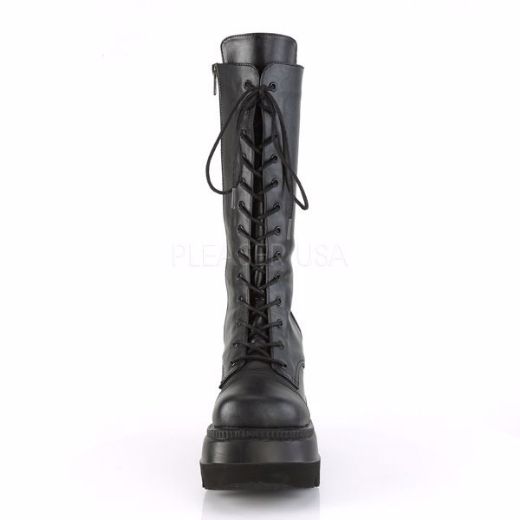 Product image of Demonia Shaker-72 Black Vegan Leather, 4 1/2 inch (11.4 cm) Wedge Platform Knee High Boot