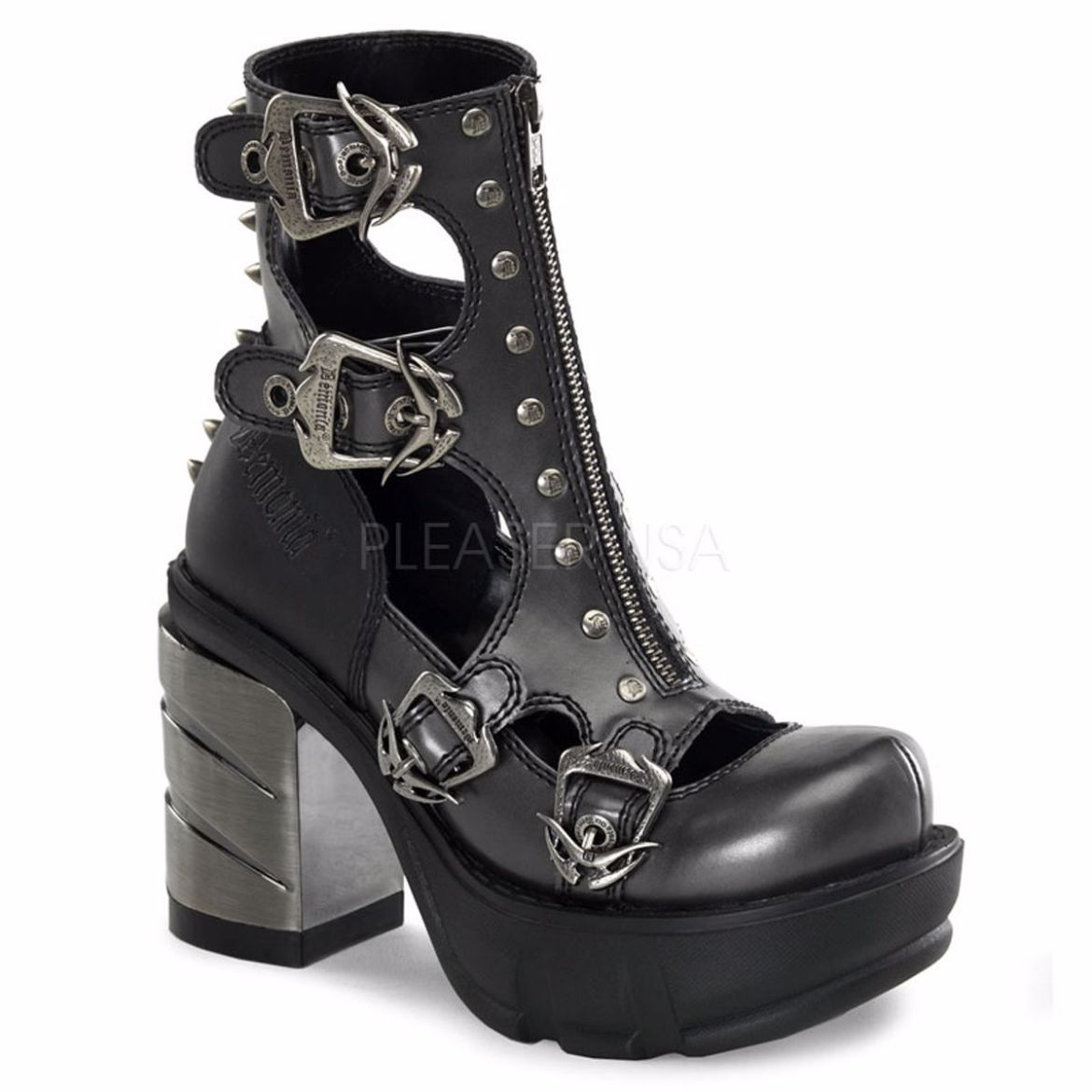 Product image of Demonia Sinister-61 Dark Gray-Black Vegan Leather, 3 1/2 inch (8.9 cm) Heel, 1 1/2 inch (3.8 cm) Platform Ankle Boot