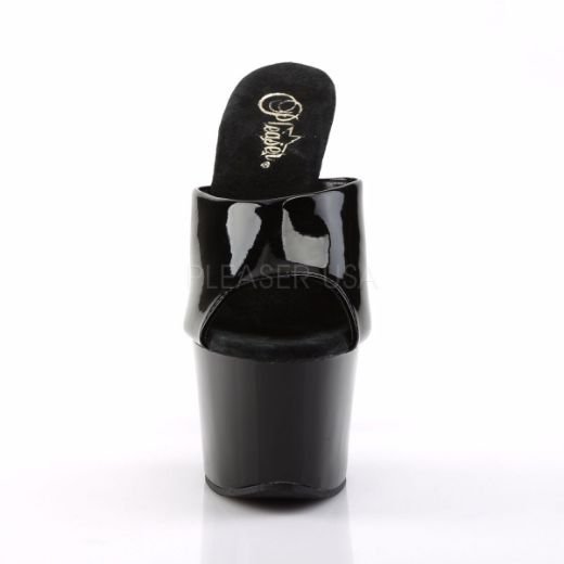 Product image of Pleaser Sky-301 Black Patent/Black, 7 inch (17.8 cm) Heel, 2 3/4 inch (7 cm) Platform Slide Mule Shoes