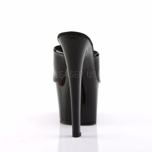 Product image of Pleaser Sky-301 Black Patent/Black, 7 inch (17.8 cm) Heel, 2 3/4 inch (7 cm) Platform Slide Mule Shoes
