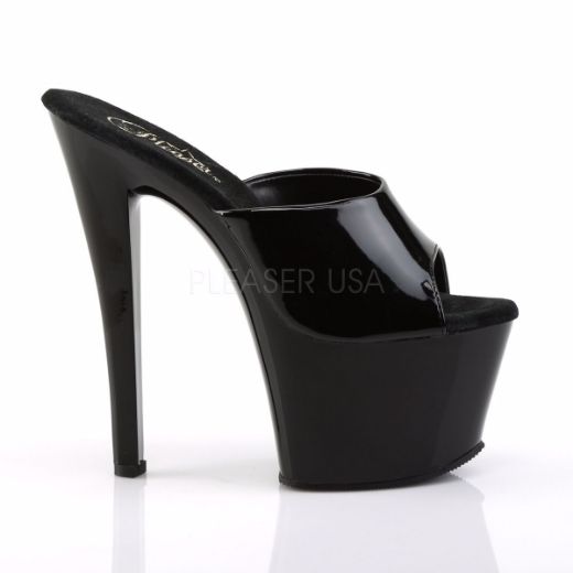 Product image of Pleaser Sky-301 Black Patent/Black, 7 inch (17.8 cm) Heel, 2 3/4 inch (7 cm) Platform Slide Mule Shoes