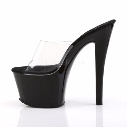 Product image of Pleaser Sky-301 Clear/Black, 7 inch (17.8 cm) Heel, 2 3/4 inch (7 cm) Platform Slide Mule Shoes
