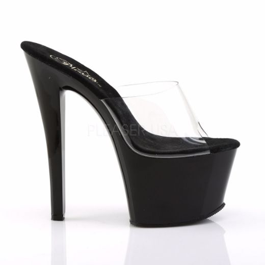 Product image of Pleaser Sky-301 Clear/Black, 7 inch (17.8 cm) Heel, 2 3/4 inch (7 cm) Platform Slide Mule Shoes