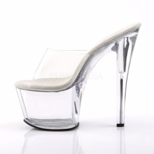 Product image of Pleaser Sky-301 Clear/Clear, 7 inch (17.8 cm) Heel, 2 3/4 inch (7 cm) Platform Slide Mule Shoes