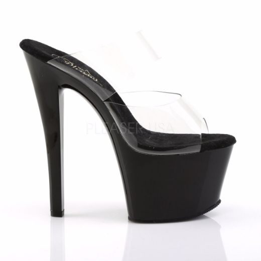 Product image of Pleaser Sky-302 Clear/Black, 7 inch (17.8 cm) Heel, 2 3/4 inch (7 cm) Platform Slide Mule Shoes