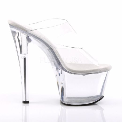 Product image of Pleaser Sky-302 Clear/Clear, 7 inch (17.8 cm) Heel, 2 3/4 inch (7 cm) Platform Slide Mule Shoes