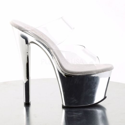 Product image of Pleaser Sky-302 Clear/Silver Chrome, 7 inch (17.8 cm) Heel, 2 3/4 inch (7 cm) Platform Slide Mule Shoes
