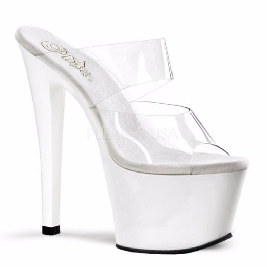 Product image of Pleaser Sky-302 Clear/White, 7 inch (17.8 cm) Heel, 2 3/4 inch (7 cm) Platform Slide Mule Shoes