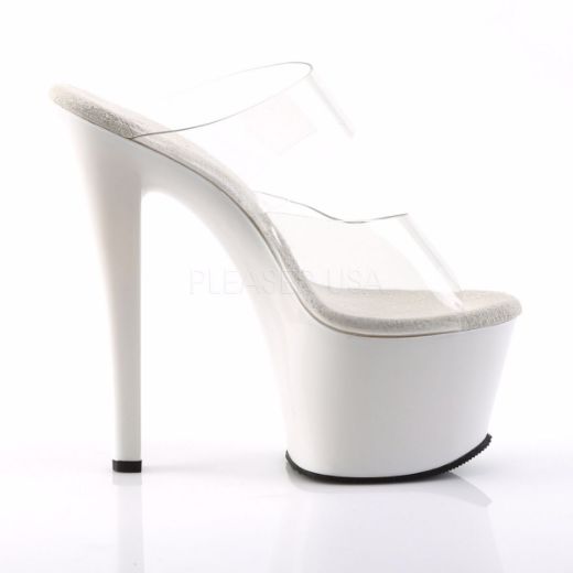 Product image of Pleaser Sky-302 Clear/White, 7 inch (17.8 cm) Heel, 2 3/4 inch (7 cm) Platform Slide Mule Shoes