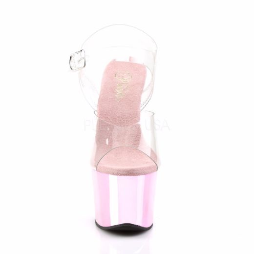 Product image of Pleaser Sky-308 Clear/Baby Pink Chrome, 7 inch (17.8 cm) Heel, 2 3/4 inch (7 cm) Platform Sandal Shoes