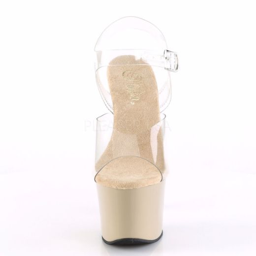 Product image of Pleaser Sky-308 Clear/Cream, 7 inch (17.8 cm) Heel, 2 3/4 inch (7 cm) Platform Sandal Shoes