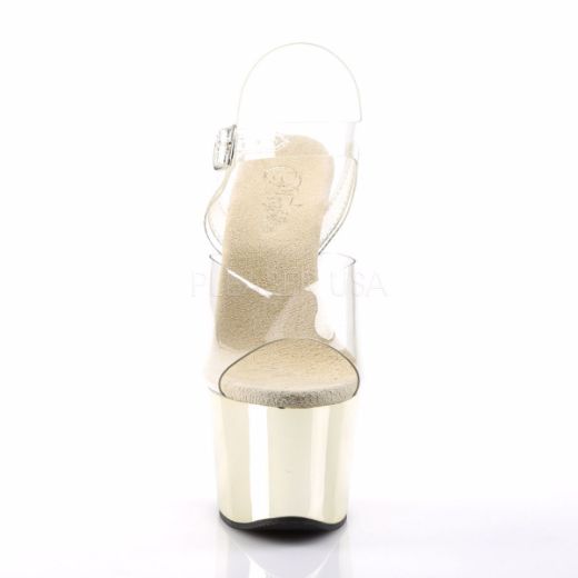 Product image of Pleaser Sky-308 Clear/Gold Chrome, 7 inch (17.8 cm) Heel, 2 3/4 inch (7 cm) Platform Sandal Shoes