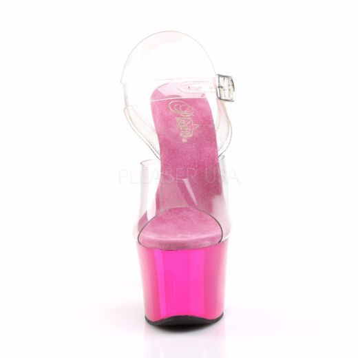 Product image of Pleaser Sky-308 Clear/Hot Pink Chrome, 7 inch (17.8 cm) Heel, 2 3/4 inch (7 cm) Platform Sandal Shoes