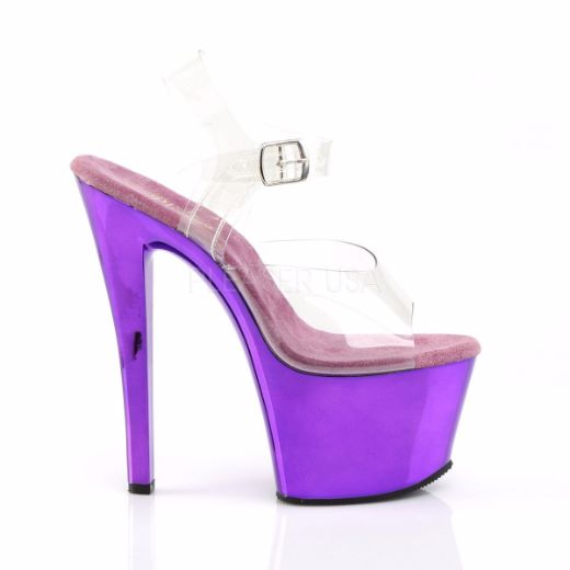 Product image of Pleaser Sky-308 Clear/Purple Chrome, 7 inch (17.8 cm) Heel, 2 3/4 inch (7 cm) Platform Sandal Shoes