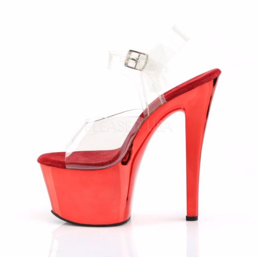 Product image of Pleaser Sky-308 Clear/Red Chrome, 7 inch (17.8 cm) Heel, 2 3/4 inch (7 cm) Platform Sandal Shoes