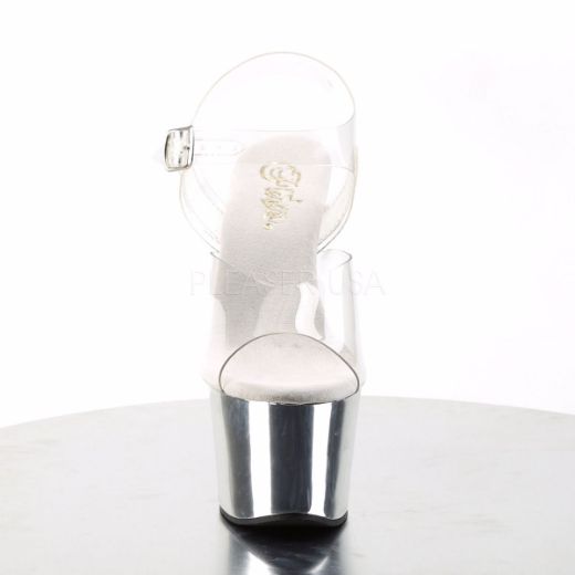 Product image of Pleaser Sky-308 Clear/Silver Chrome, 7 inch (17.8 cm) Heel, 2 3/4 inch (7 cm) Platform Sandal Shoes