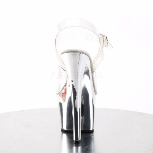 Product image of Pleaser Sky-308 Clear/Silver Chrome, 7 inch (17.8 cm) Heel, 2 3/4 inch (7 cm) Platform Sandal Shoes