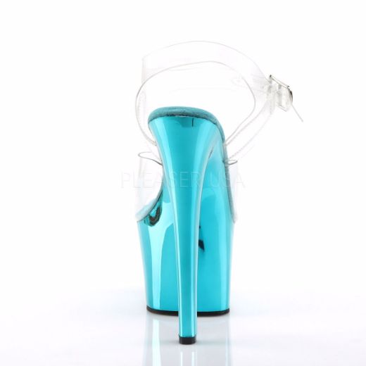 Product image of Pleaser Sky-308 Clear/Turquoise Chrome, 7 inch (17.8 cm) Heel, 2 3/4 inch (7 cm) Platform Sandal Shoes