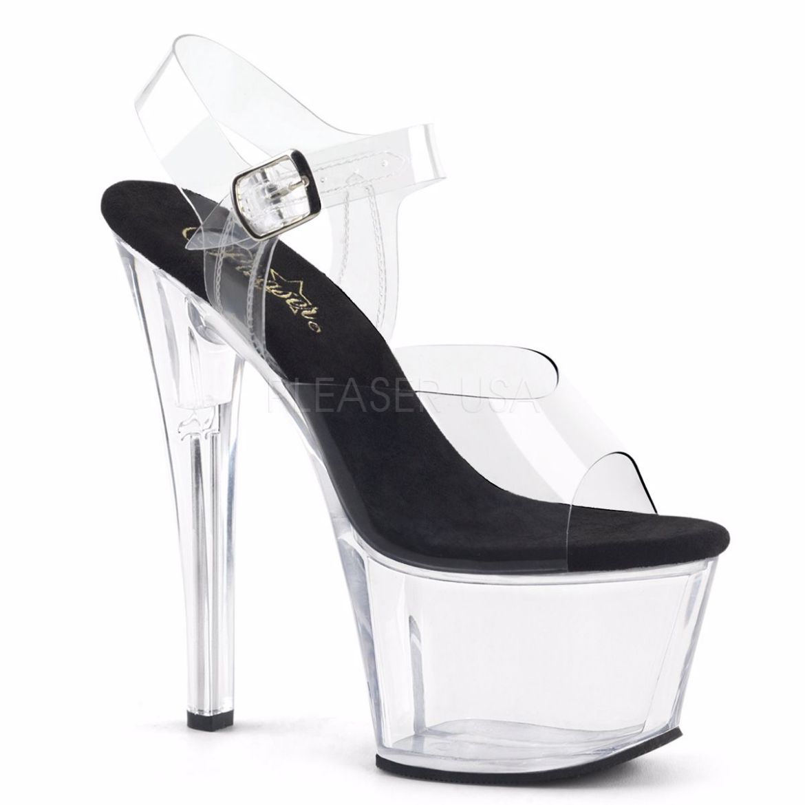 Product image of Pleaser Sky-308 Clear-Black/Clear, 7 inch (17.8 cm) Heel, 2 3/4 inch (7 cm) Platform Sandal Shoes