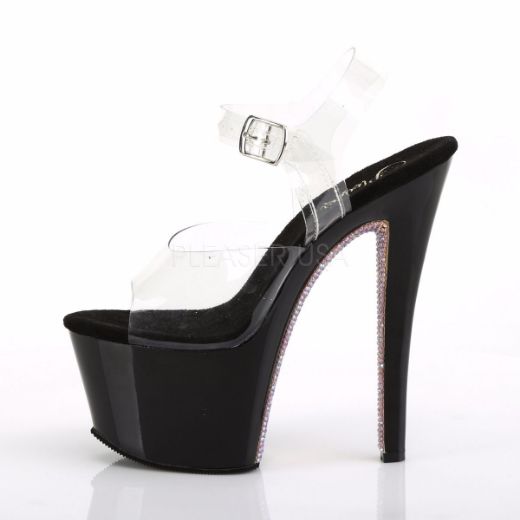Product image of Pleaser Sky-308Crs Clear/Black-Champagne Ab Rhinestonetn, 7 inch (17.8 cm) Heel, 2 3/4 inch (7 cm) Platform Sandal Shoes