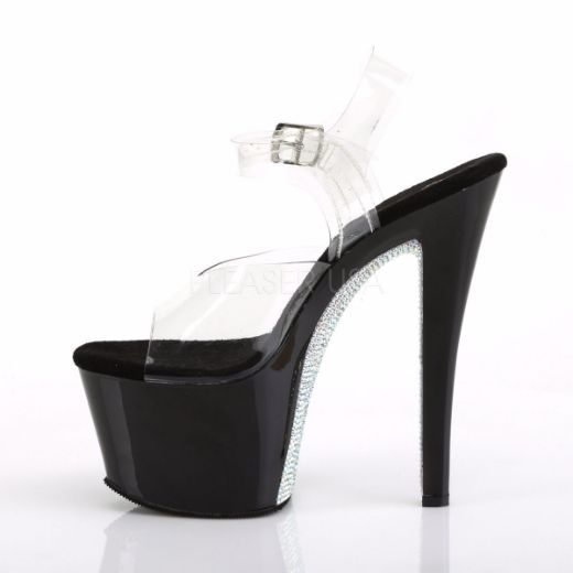 Product image of Pleaser Sky-308Crs Clear/Black-Silver Ab Rhinestonetn, 7 inch (17.8 cm) Heel, 2 3/4 inch (7 cm) Platform Sandal Shoes
