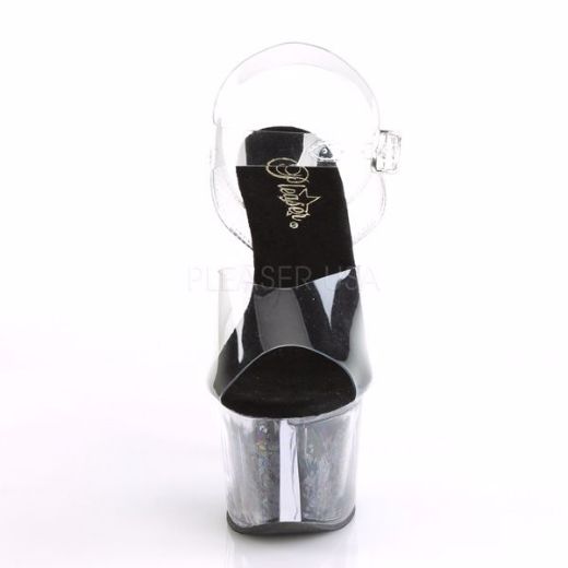 Product image of Pleaser Sky-308Gf Clear/Black Multi Glitter, 7 inch (17.8 cm) Heel, 2 3/4 inch (7 cm) Platform Sandal Shoes