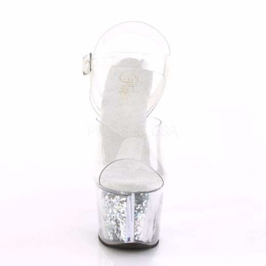 Product image of Pleaser Sky-308Gf Clear/Silver Multi Glitter, 7 inch (17.8 cm) Heel, 2 3/4 inch (7 cm) Platform Sandal Shoes