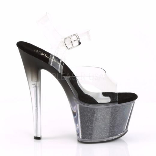 Product image of Pleaser Sky-308G-T Clear/Black Glitter Inserts, 7 inch (17.8 cm) Heel, 2 3/4 inch (7 cm) Platform Sandal Shoes