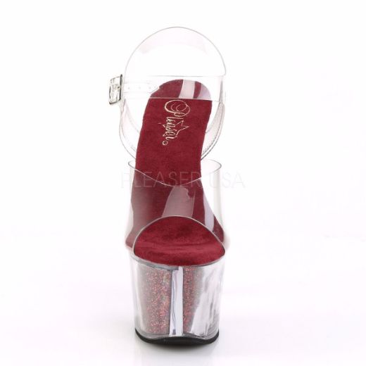 Product image of Pleaser Sky-308G-T Clear/Berry Glitter Inserts, 7 inch (17.8 cm) Heel, 2 3/4 inch (7 cm) Platform Sandal Shoes