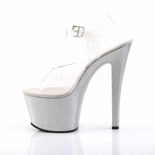 Product image of Pleaser Sky-308Mg Clear/Silver, 7 inch (17.8 cm) Heel, 2 3/4 inch (7 cm) Platform Sandal Shoes