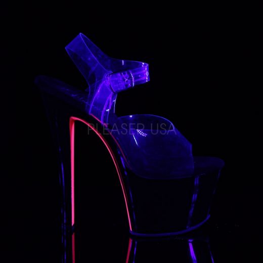 Product image of Pleaser Sky-308Tt Clear/Black-Neon Pink, 7 inch (17.8 cm) Heel, 2 3/4 inch (7 cm) Platform Sandal Shoes
