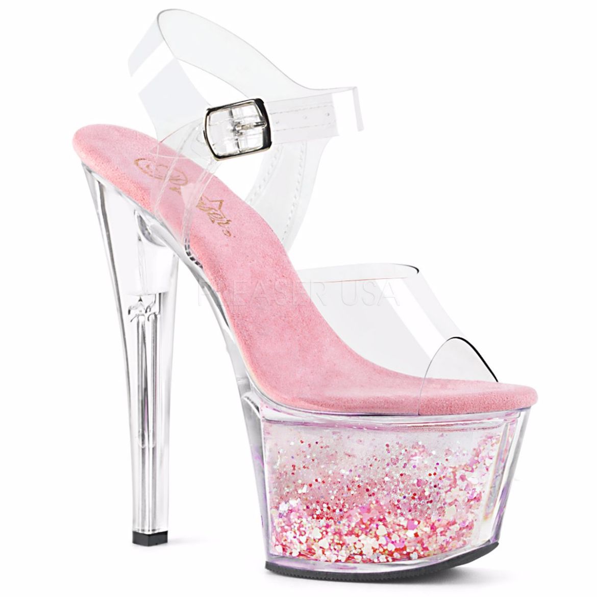 Product image of Pleaser Sky-308Whg Clear/Clear-Baby Pink Glitter, 7 inch (17.8 cm) Heel, 2 3/4 inch (7 cm) Platform Sandal Shoes