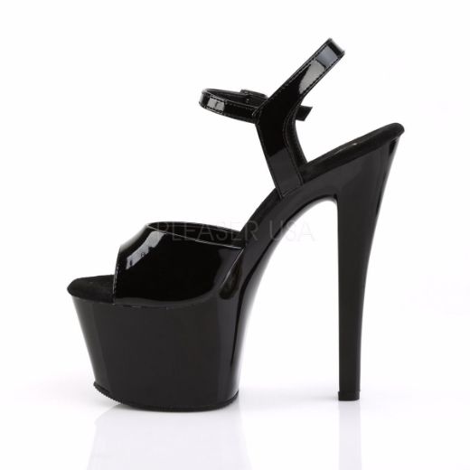 Product image of Pleaser Sky-309 Black Patent/Black, 7 inch (17.8 cm) Heel, 2 3/4 inch (7 cm) Platform Sandal Shoes