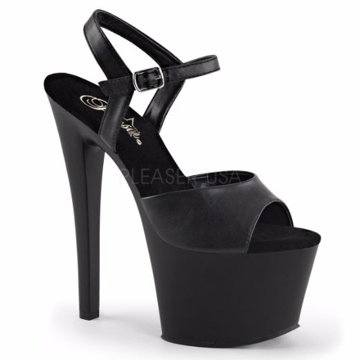Product image of Pleaser Sky-309 Black Faux Leather/Black Matte, 7 inch (17.8 cm) Heel, 2 3/4 inch (7 cm) Platform Sandal Shoes