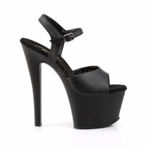 Product image of Pleaser Sky-309 Black Faux Leather/Black Matte, 7 inch (17.8 cm) Heel, 2 3/4 inch (7 cm) Platform Sandal Shoes