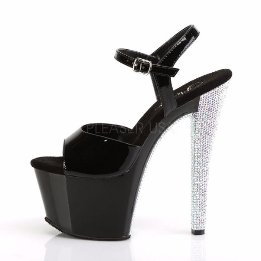 Product image of Pleaser Sky-309Chrs Black/Black-Silver Ab Rhinestonetn, 7 inch (17.8 cm) Heel, 2 3/4 inch (7 cm) Platform Sandal Shoes