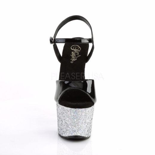 Product image of Pleaser Sky-309Lg Black Patent/Silver Multi Glitter, 7 inch (17.8 cm) Heel, 2 3/4 inch (7 cm) Platform Sandal Shoes