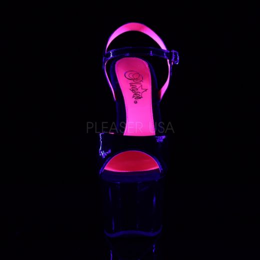 Product image of Pleaser Sky-309Tt Black Patent/Black-Neon Hot Pink, 7 inch (17.8 cm) Heel, 2 3/4 inch (7 cm) Platform Sandal Shoes