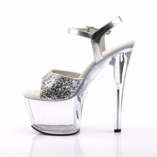 Product image of Pleaser Sky-310 Silver Glitter/Clear, 7 inch (17.8 cm) Heel, 2 3/4 inch (7 cm) Platform Sandal Shoes