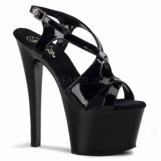 Product image of Pleaser Sky-330 Black Patent/Black, 7 inch (17.8 cm) Heel, 2 3/4 inch (7 cm) Platform Sandal Shoes