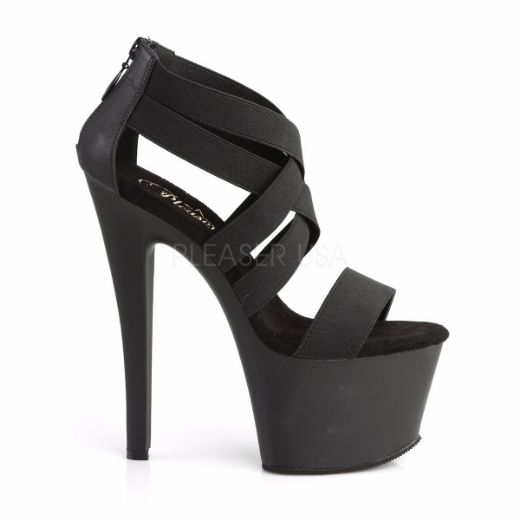 Product image of Pleaser Sky-369 Black Elastic Band/Black Matte, 7 inch (17.8 cm) Heel, 2 3/4 inch (7 cm) Platform Sandal Shoes
